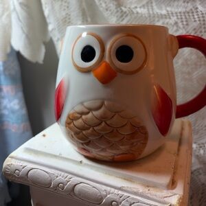 Harry & David 2014 Owl Figural Coffee Mug RSD275354 Red White EUC